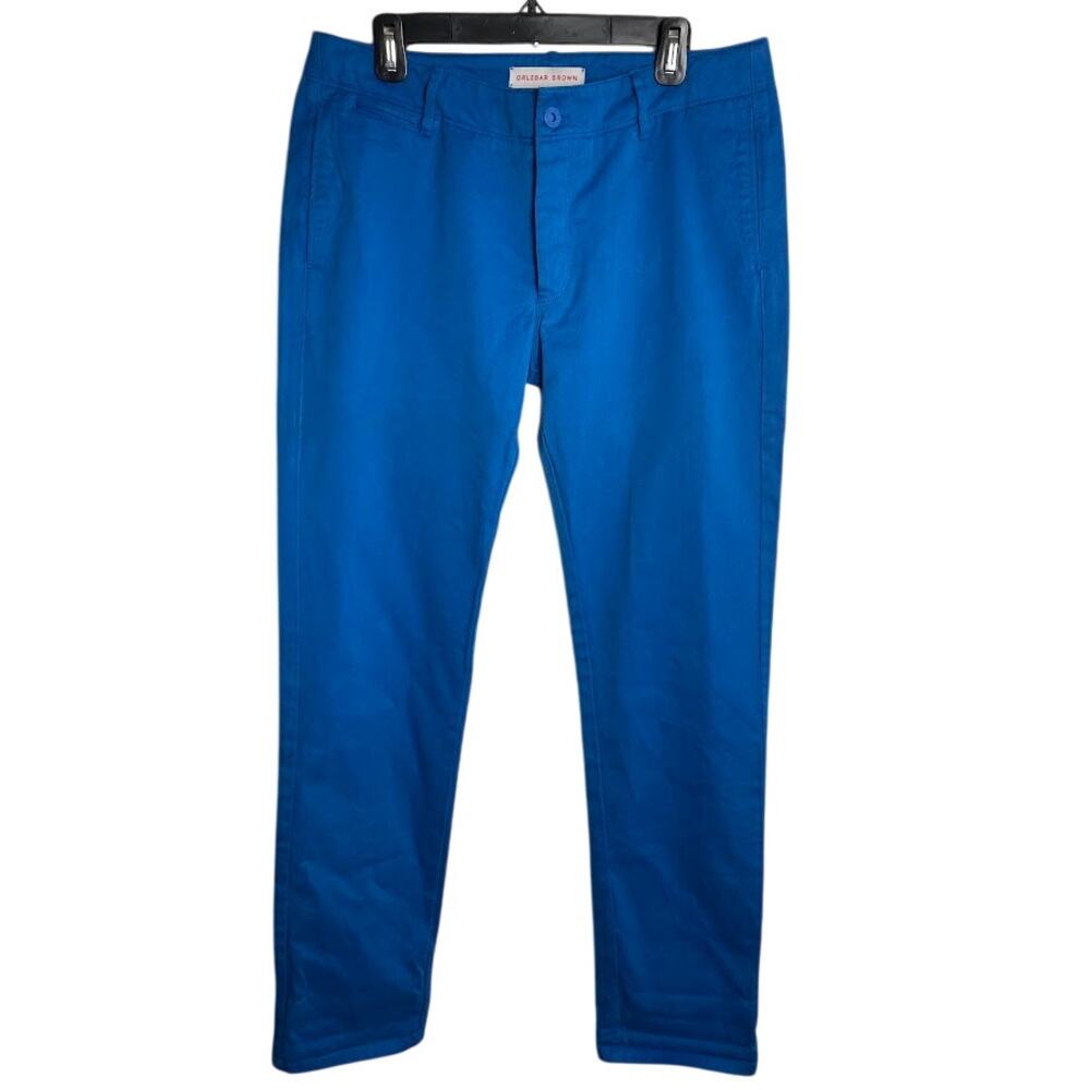 ORLEBAR Brown Mens Blue Chino Pant Slim Fit Flat Front Button Fly Size 32 Cotton